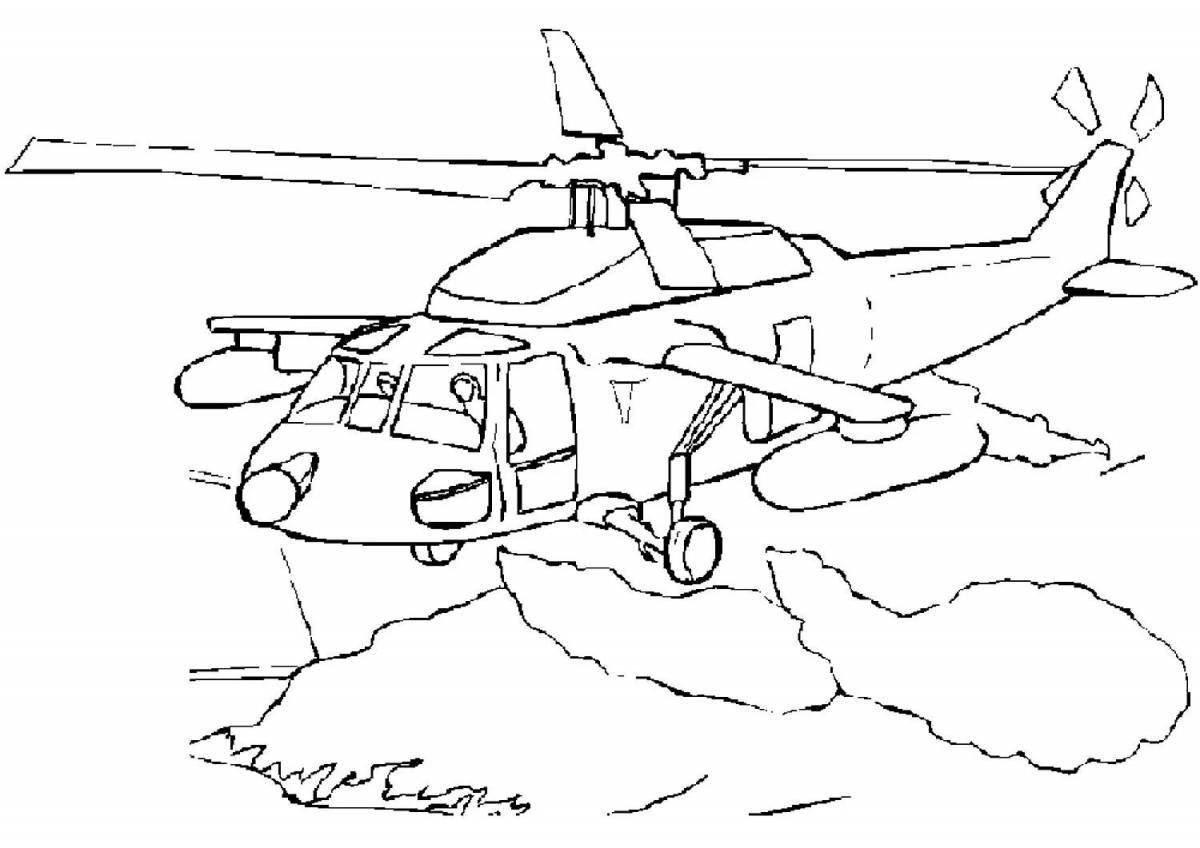 Живая раскраска военного вертолета для детей