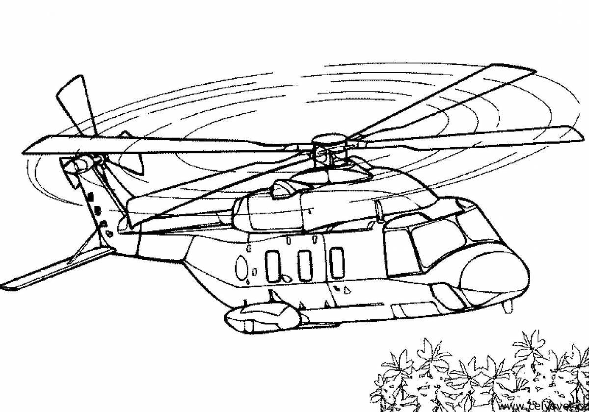 Яркая раскраска военный вертолет для детей