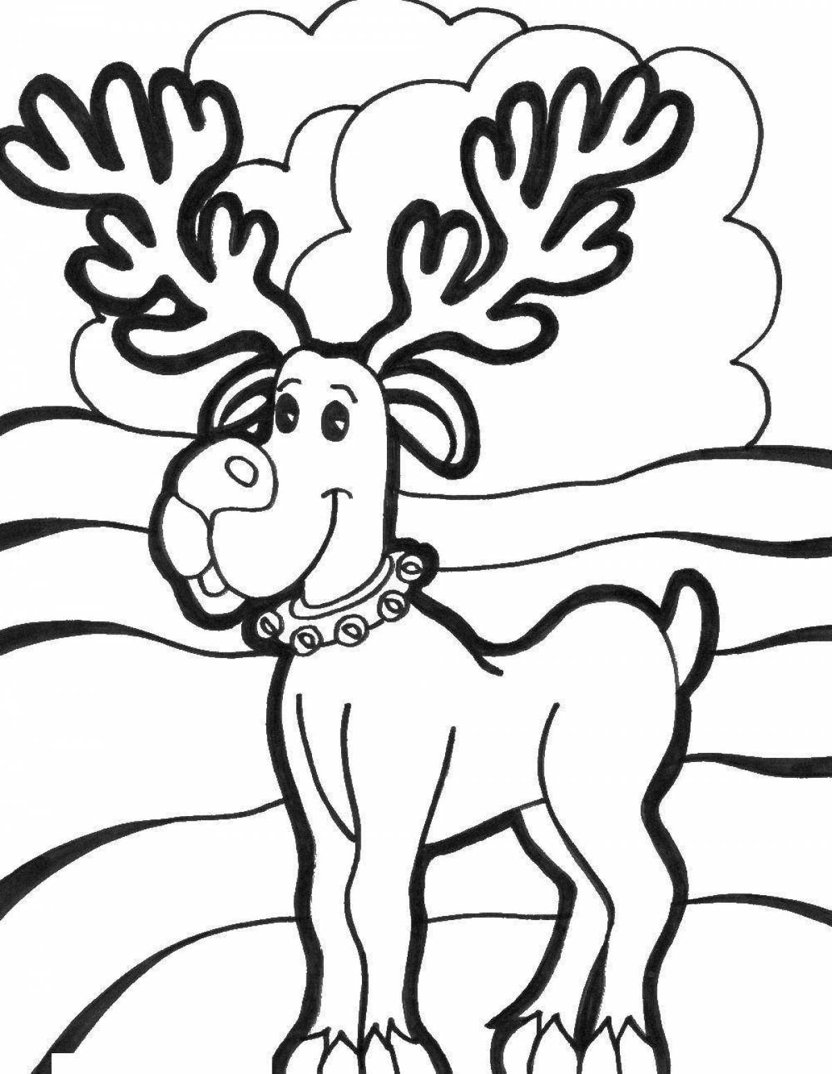 Раскраска сияющий рождественский олень для детей
