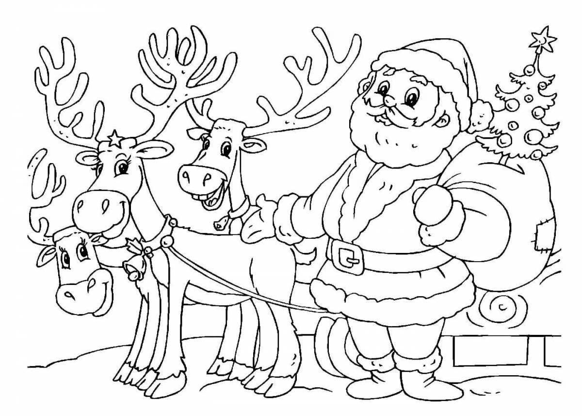 Анимированная раскраска «рождественский олень» для детей