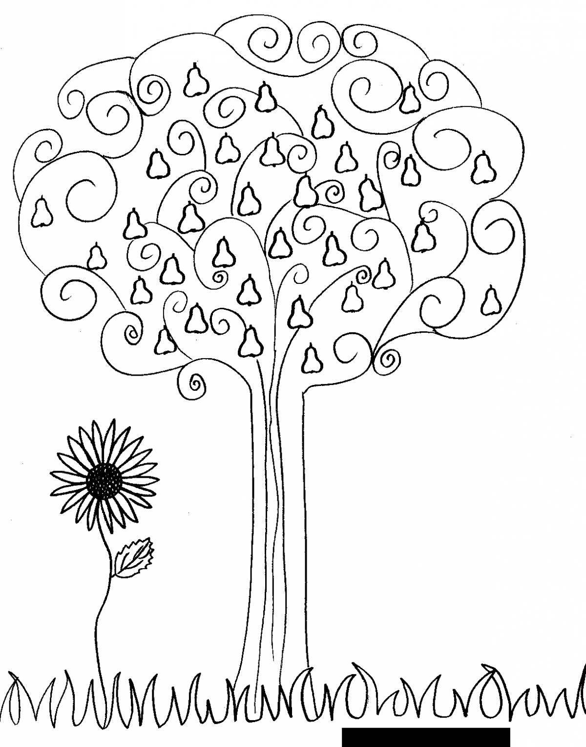 Красочное дерево раскраски для детей 3-4 лет