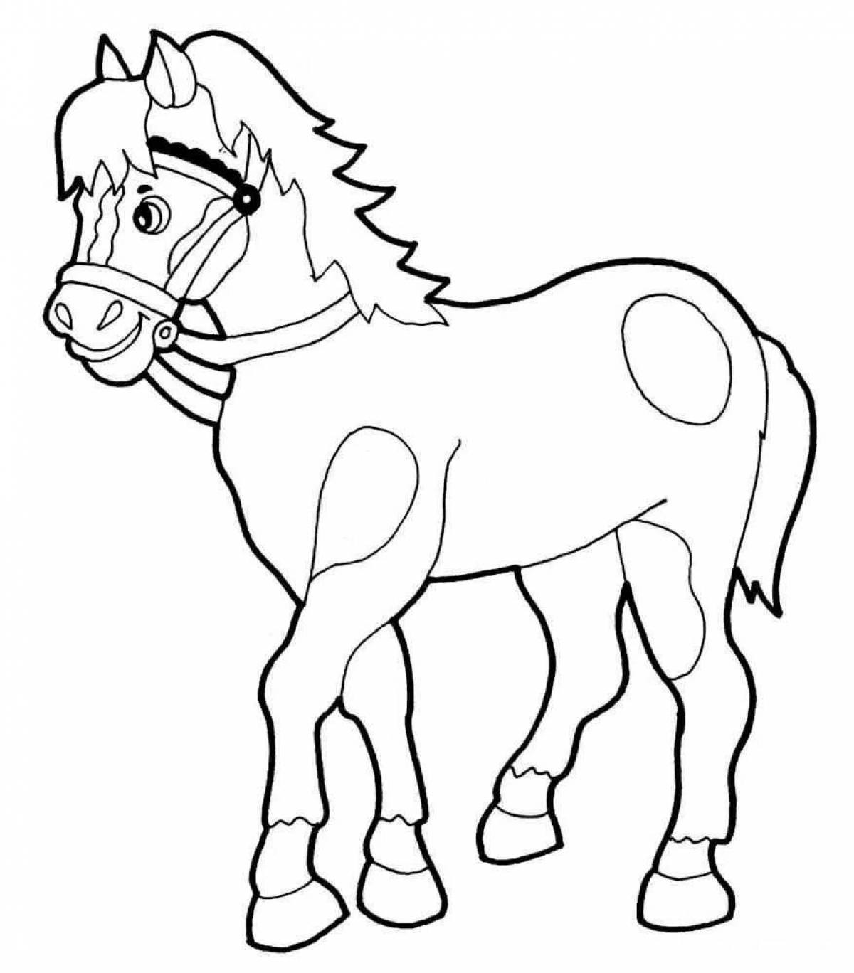 Веселая раскраска лошадь для детей 6-7 лет