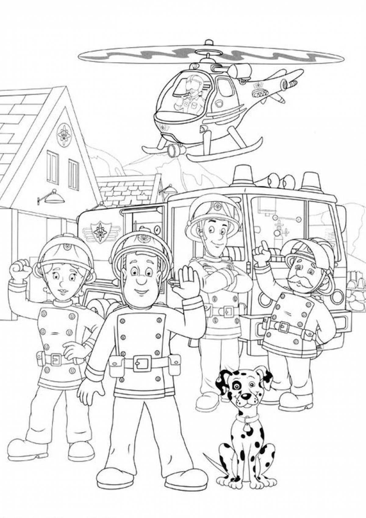 Красочная раскраска пожарный сэм для детей