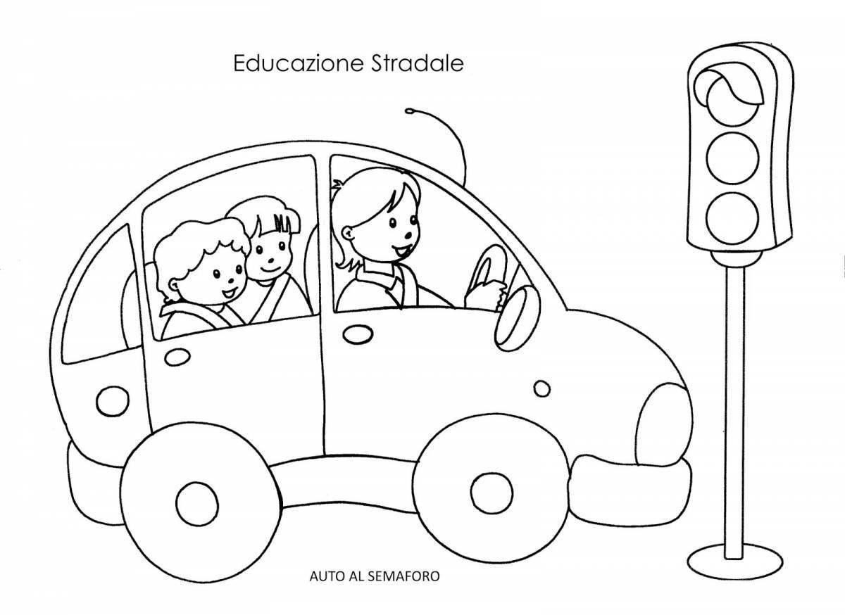 Игривая страница-раскраска «правила дорожного движения» для дошкольников
