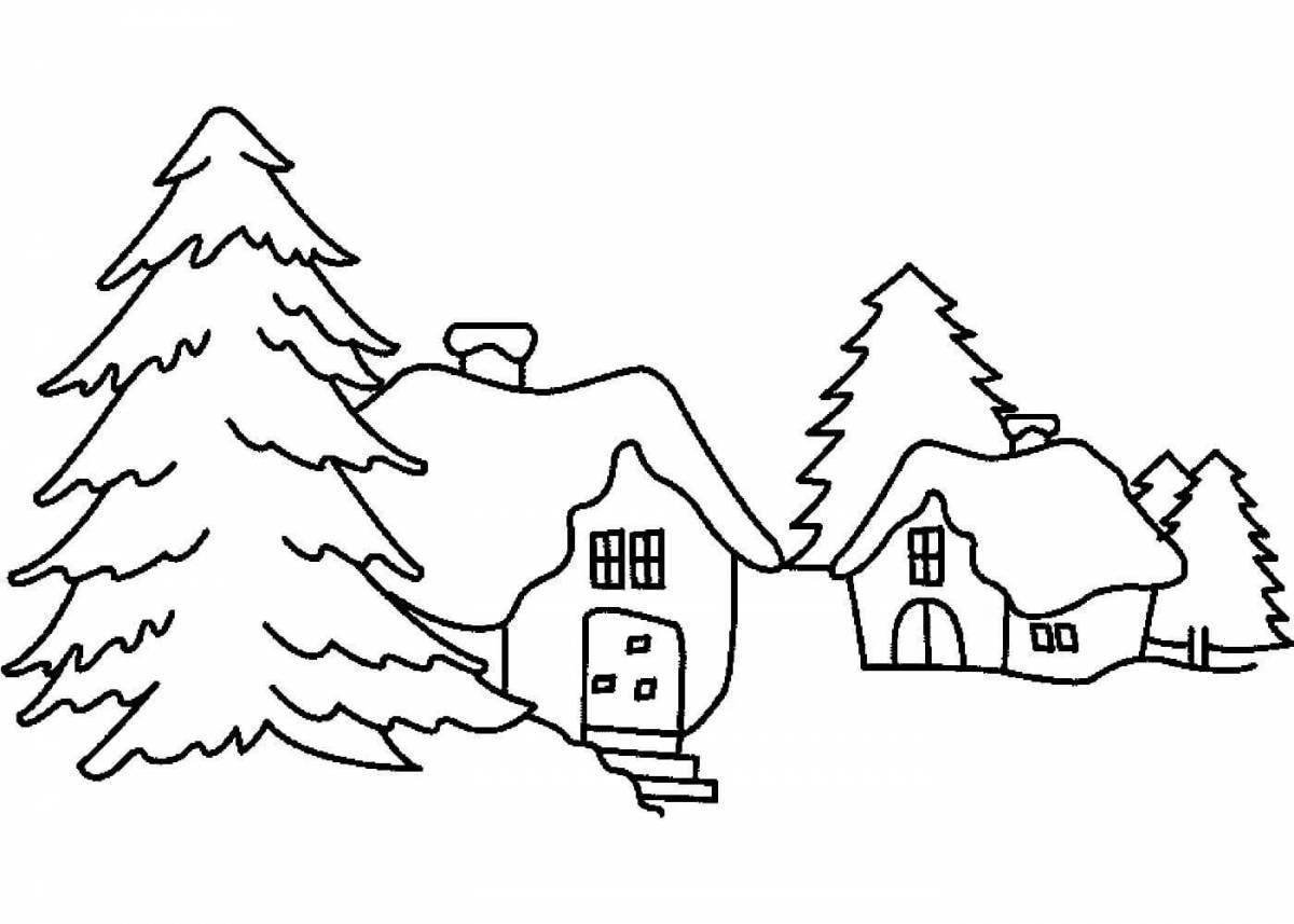 Волшебный зимний пейзаж раскраска для детей 10 лет
