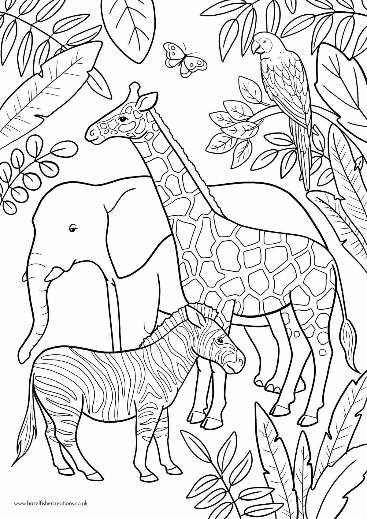 Реалистичная страница раскраски африканских животных для детей 4-5 лет