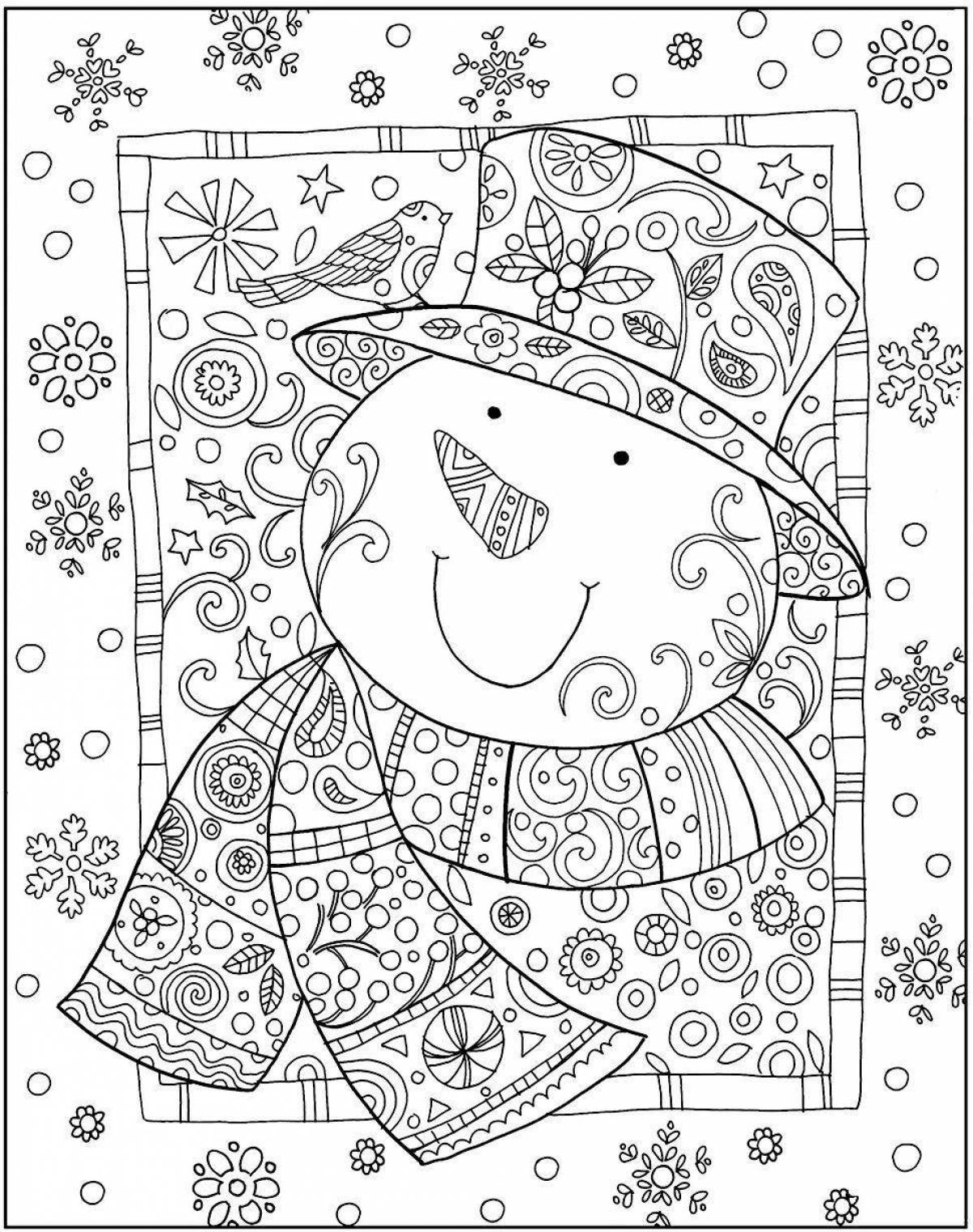 Очаровательная зимняя антистрессовая раскраска для детей
