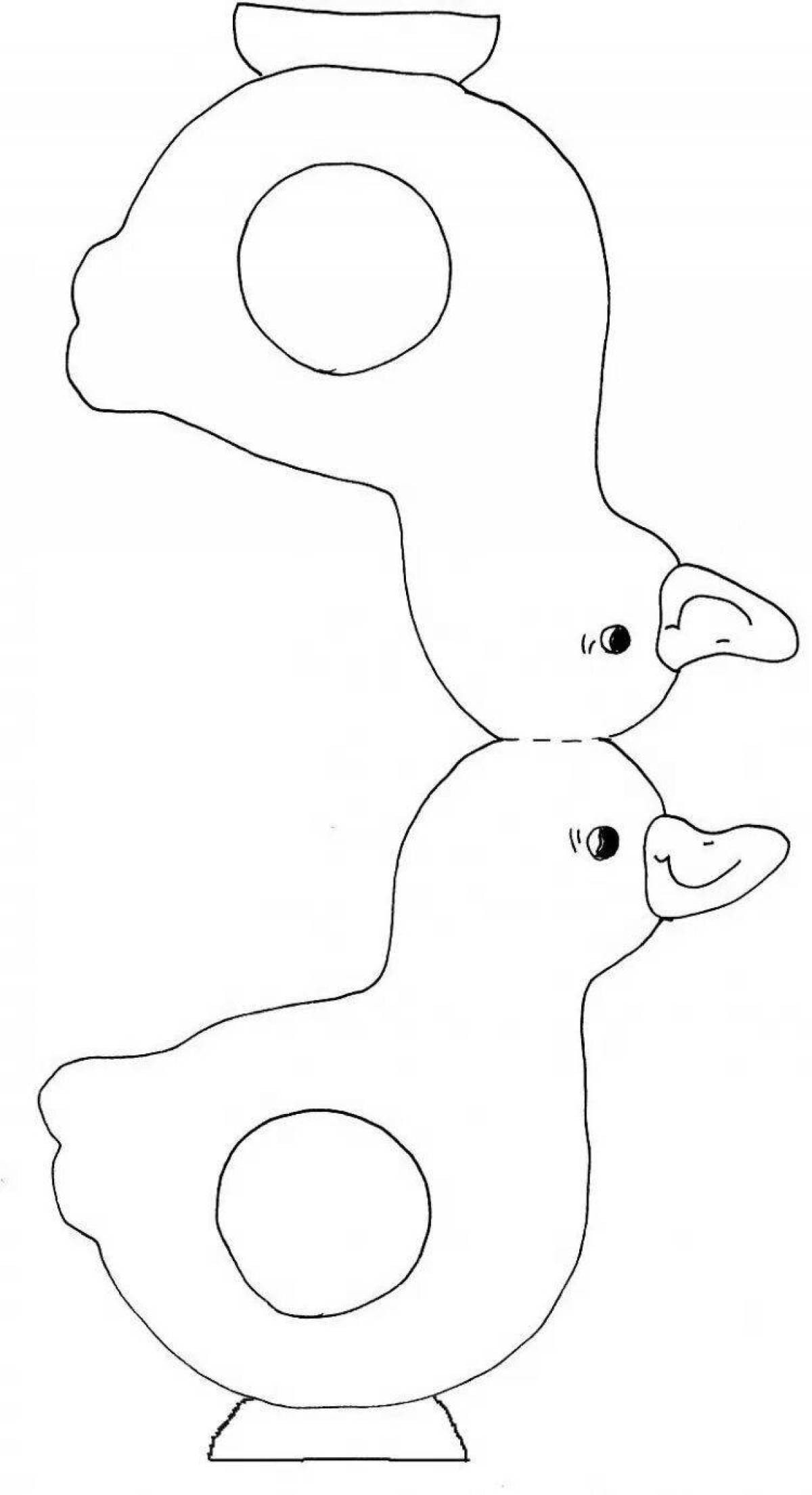 Красочная раскраска дымковская утка для детей младшего возраста