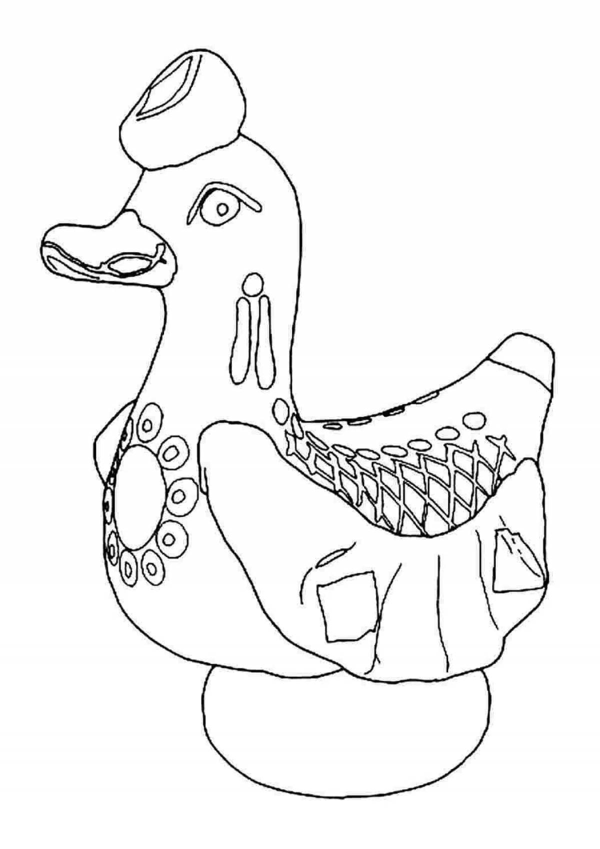 Веселая раскраска дымковская утка для детей младшего возраста