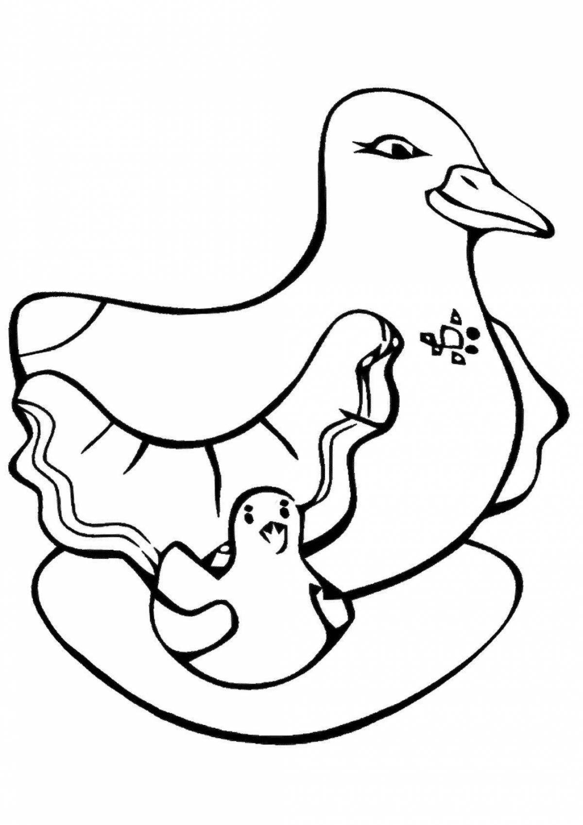 Раскраска очаровательная дымковская утка для детей младшего возраста
