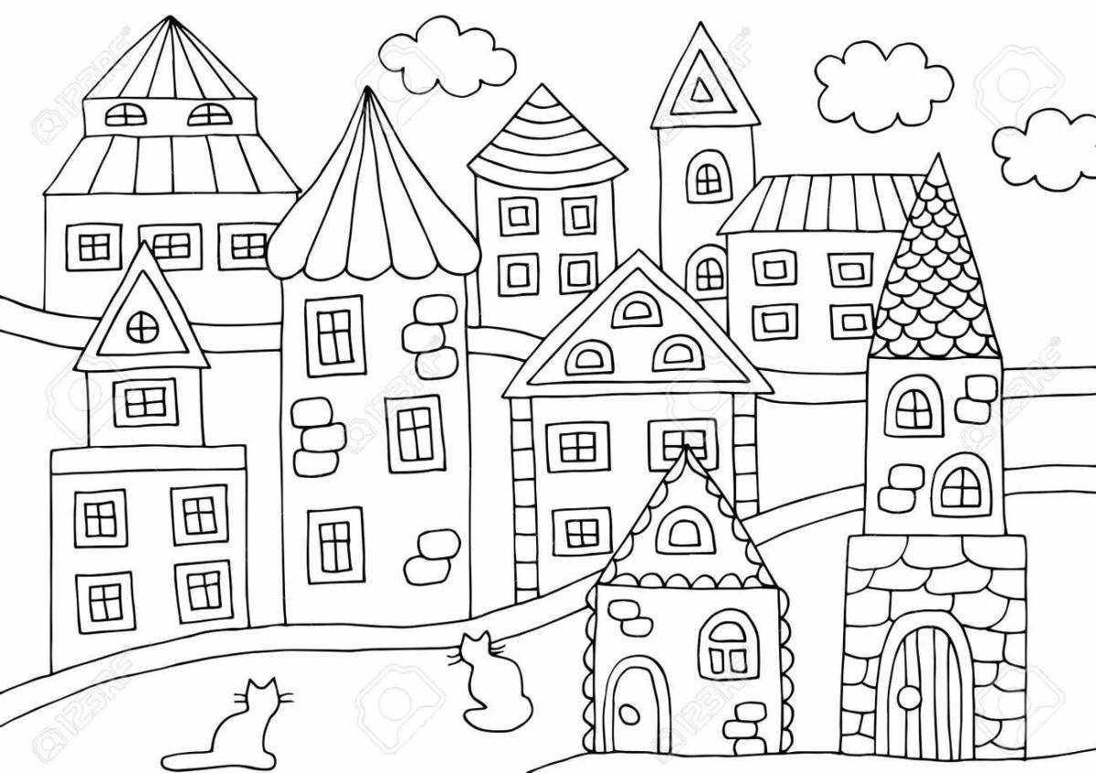Раскраска волшебный город для детей 3-4 лет