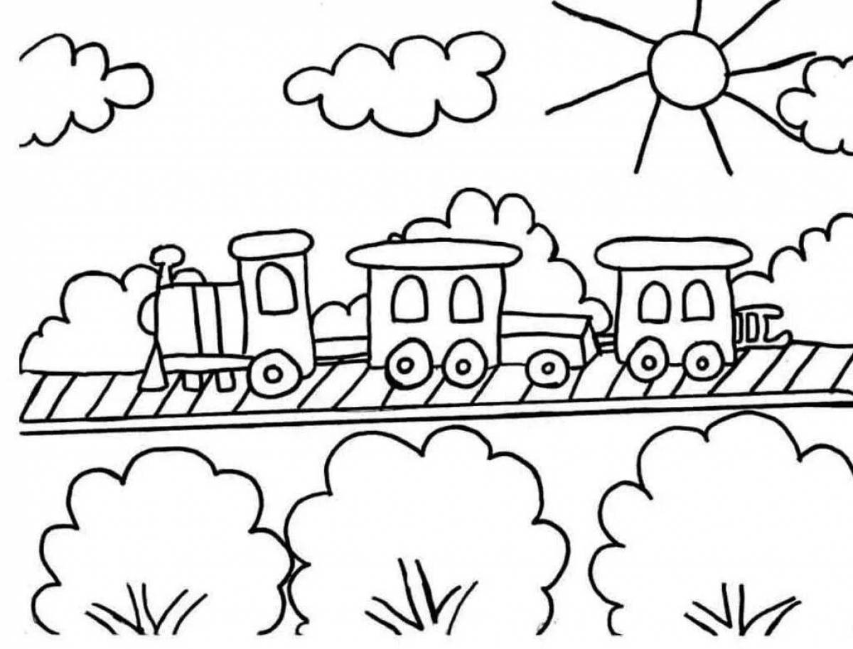 Игривая страница раскраски паровоза для детей