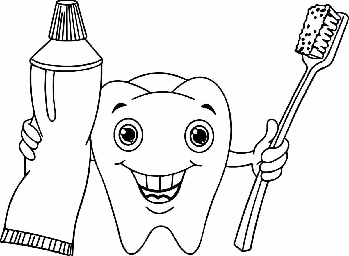 Красочная страница раскраски зубной щетки и зубной пасты