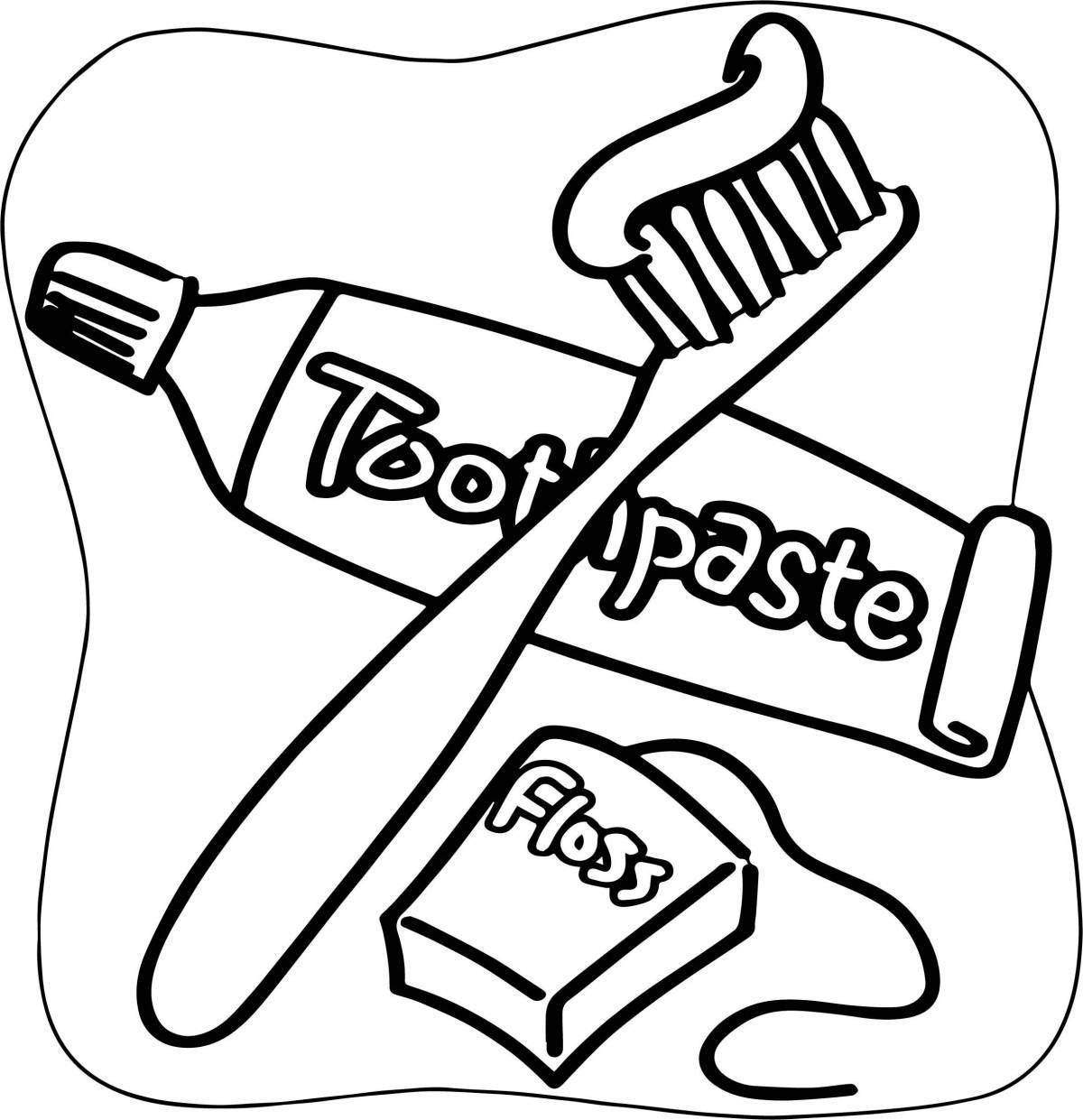 Игривая страница раскраски зубной щетки и зубной пасты