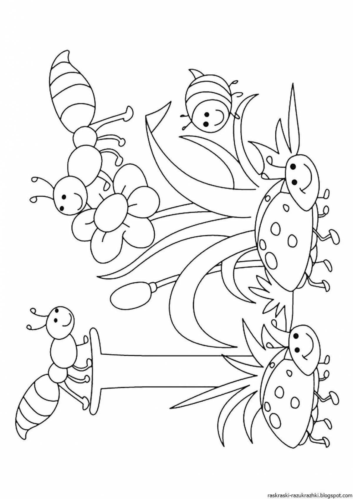 Раскраски с игривыми насекомыми для детей 3-4 лет