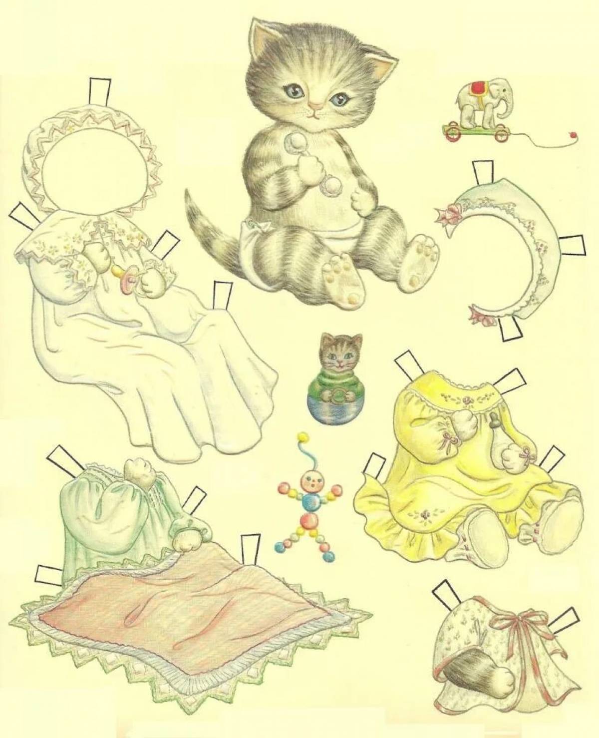 Котики с одеждой для вырезания #9