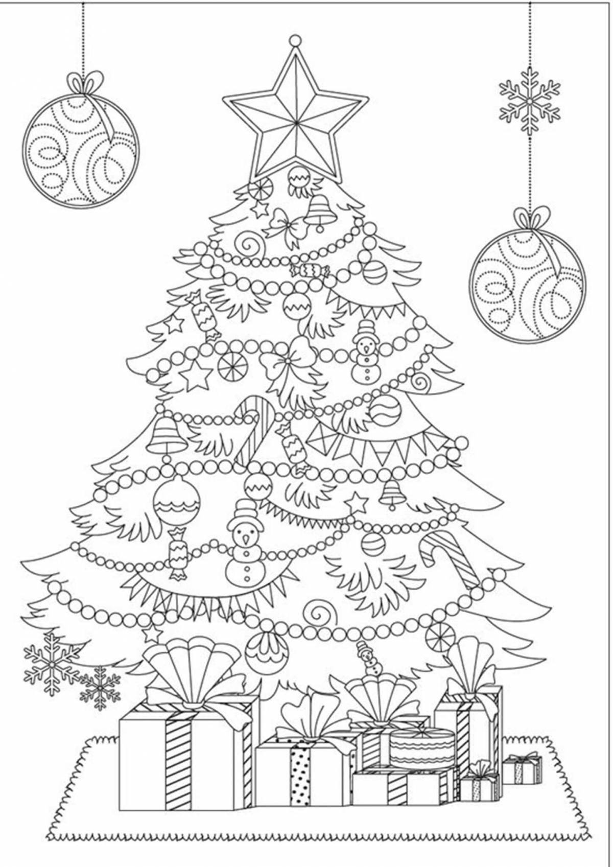 Украшенная раскраска рождественская елка