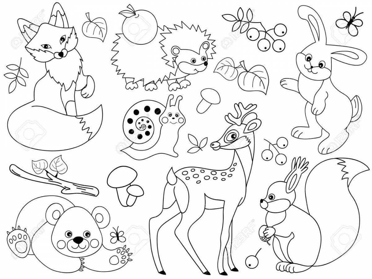 Сказочная раскраска лесных животных для детей 3-4 лет