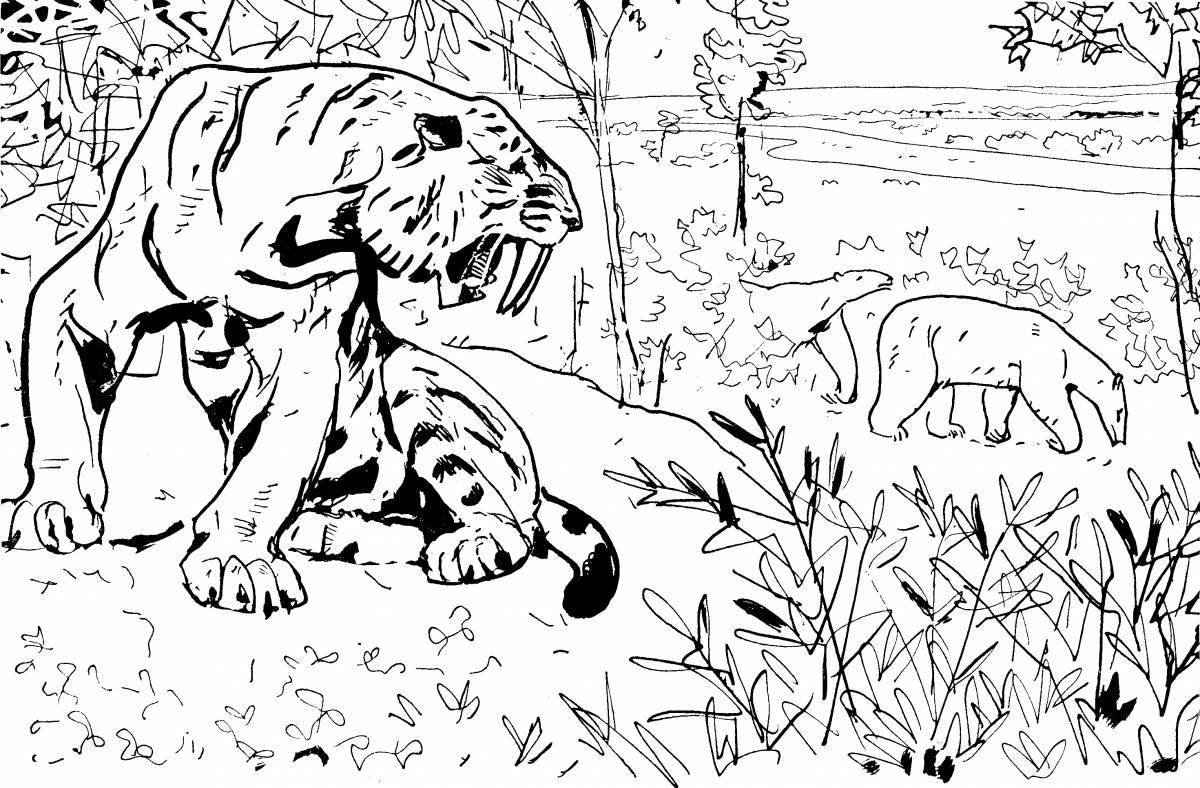 Динамичная раскраска саблезубого тигра для детей