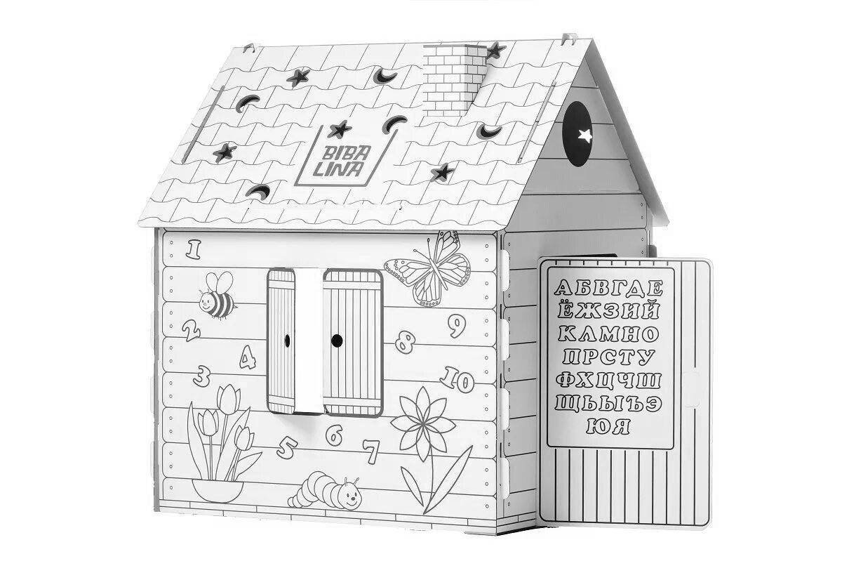 Очаровательная раскраска картонного домика для детей