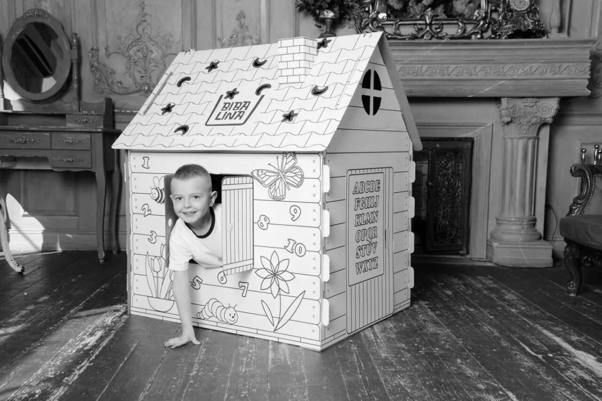 Очаровательный картонный домик-раскраска для малышей