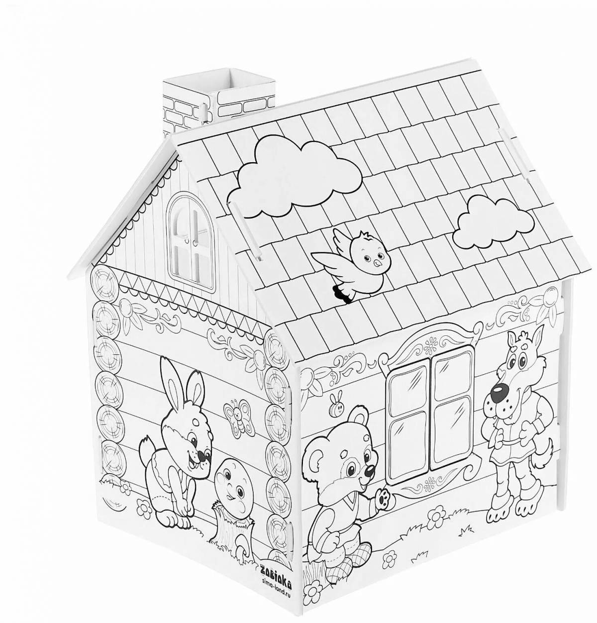 Блестящий картонный домик раскраски для малышей