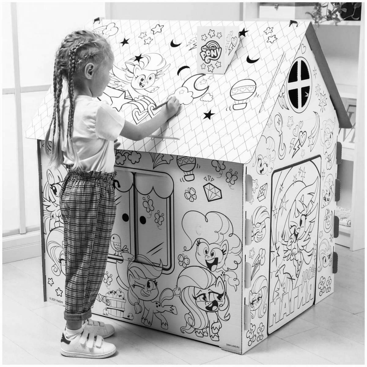 Красивый картонный домик раскраски для малышей