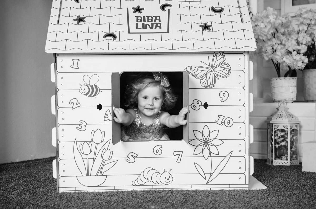Раскраска элегантный картонный домик для детей и подростков
