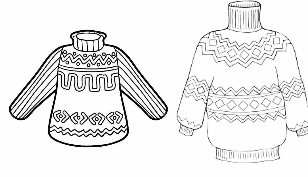 Яркая страница раскраски свитера для дошкольников