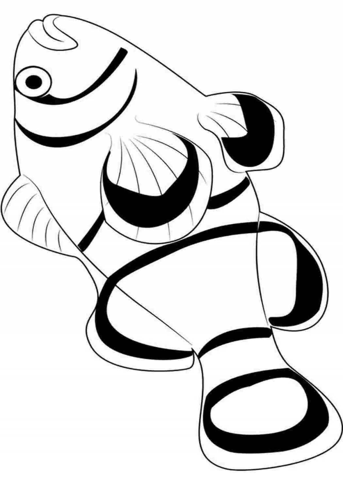 Яркая рыбка-клоун раскраска для детей