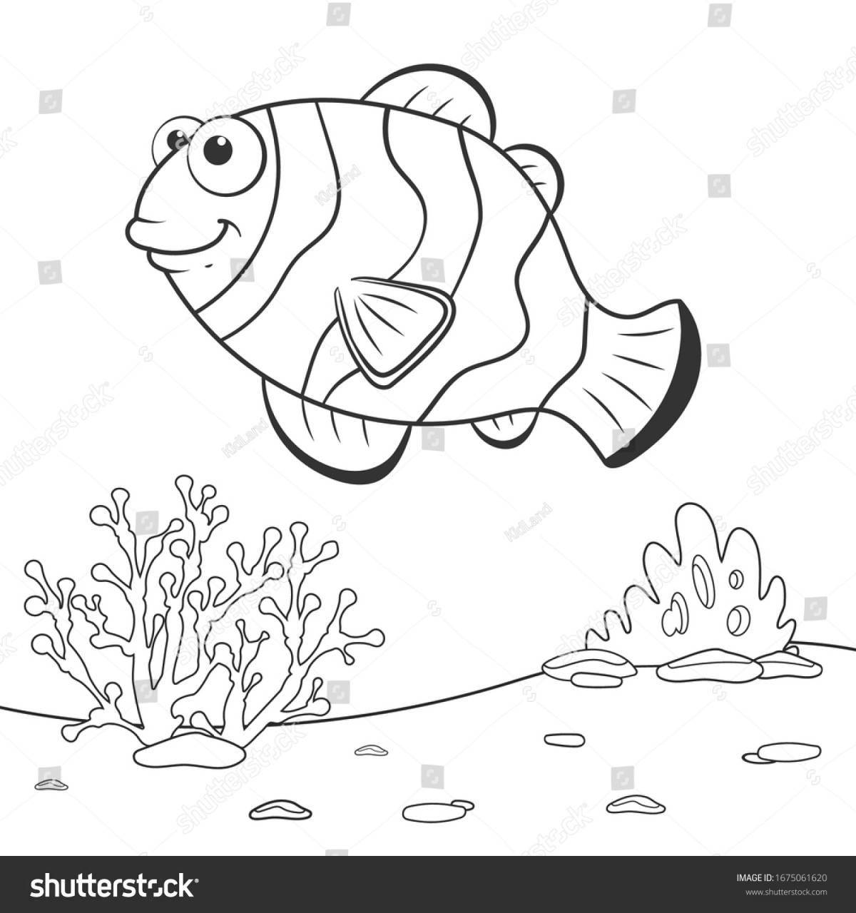 Анимированная страница раскраски рыбы-клоуна для детей