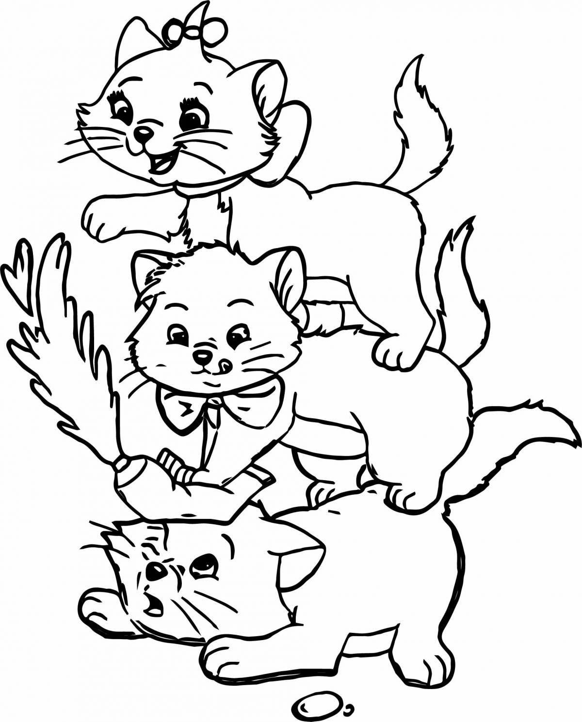 Любознательная раскраска 3 котенка