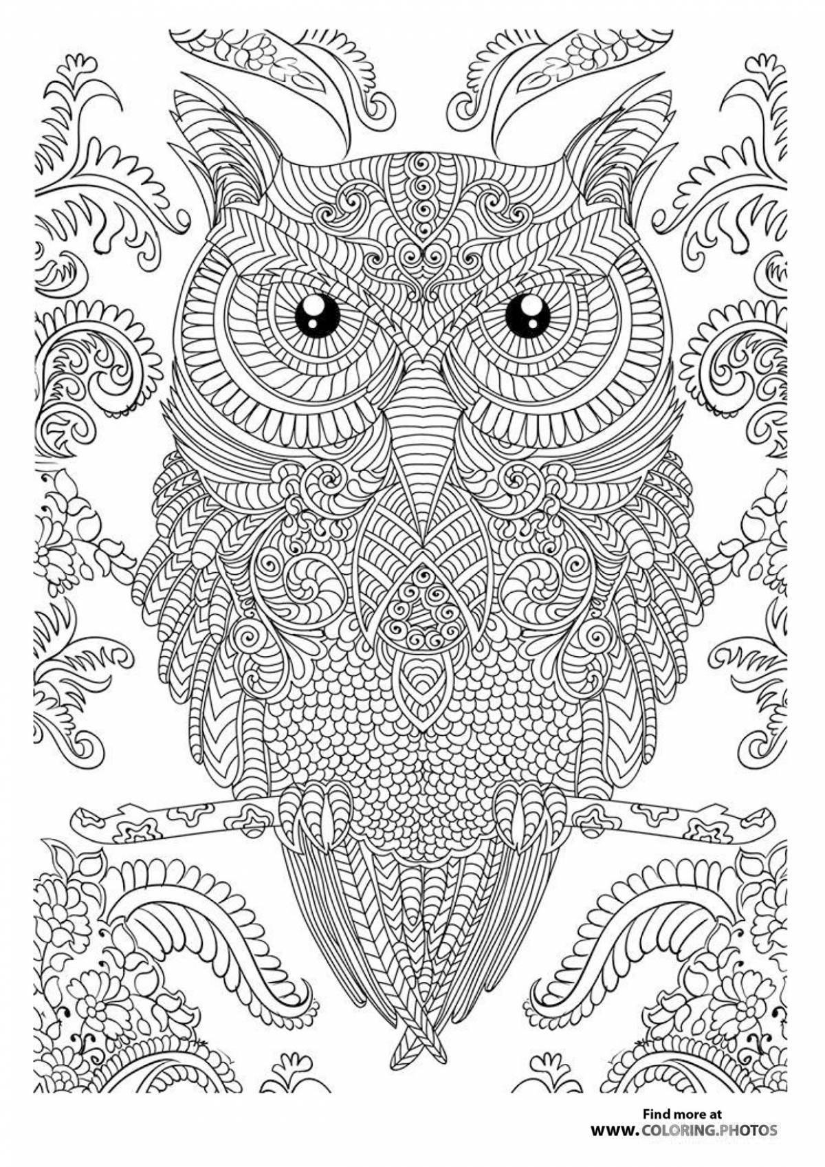 Художественная раскраска сложная сова