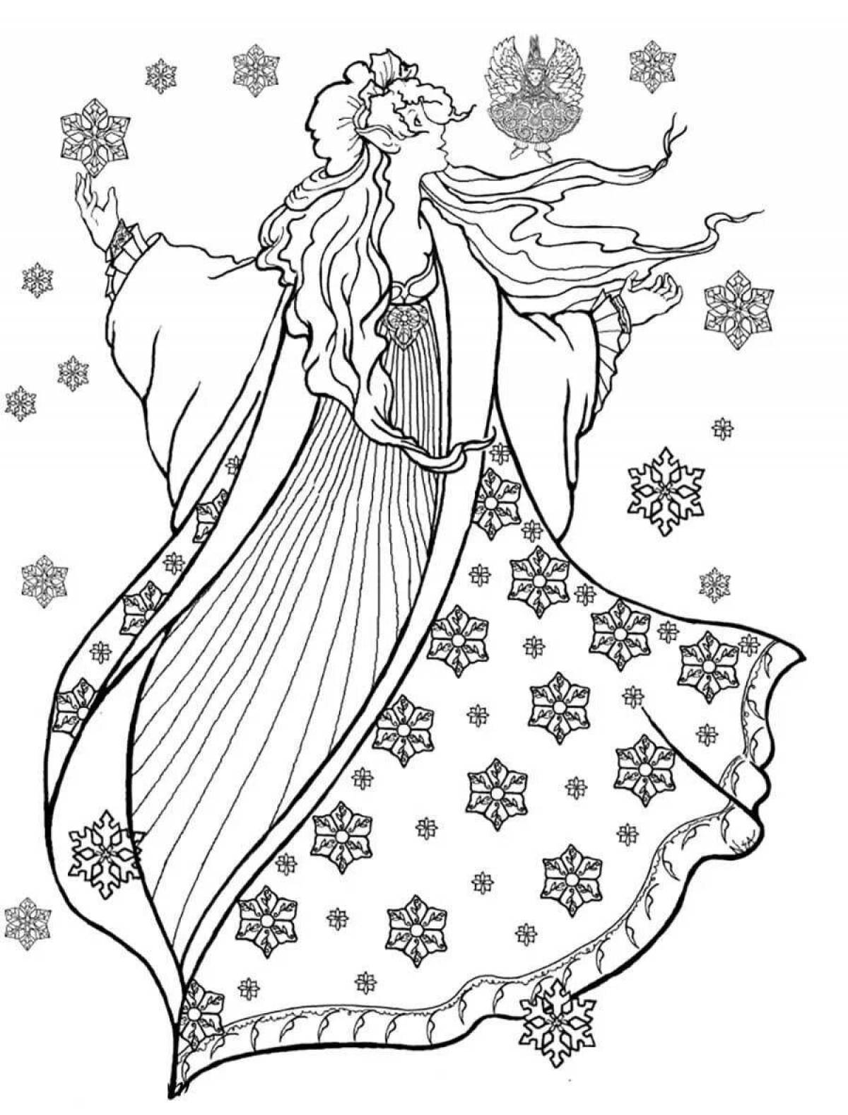 Раскраска изящная зимняя фея