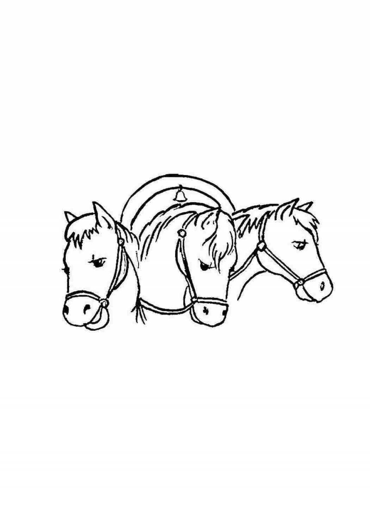 Раскраска восхитительное трио лошадей