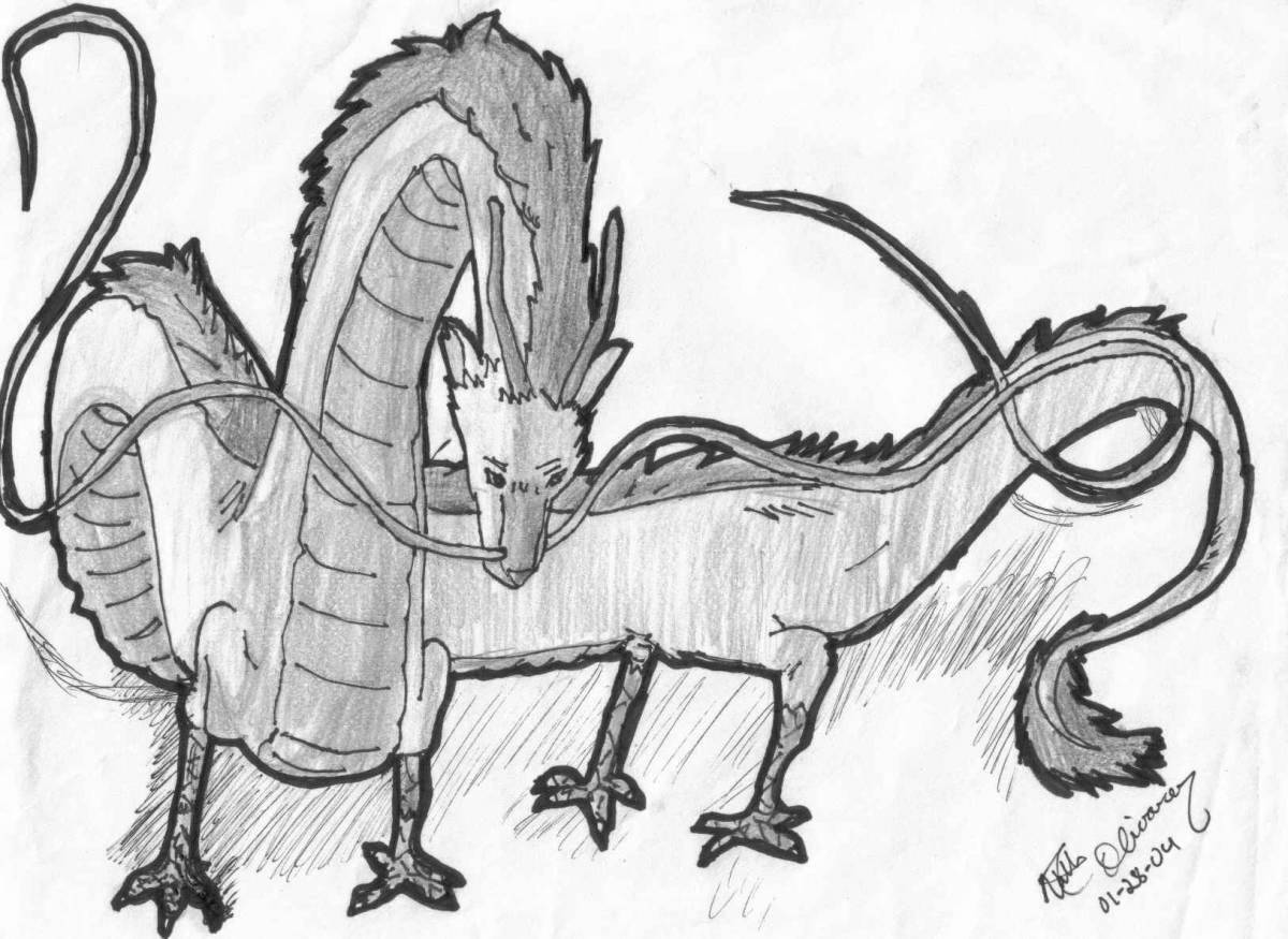 Очаровательная страница раскраски дракона хаку