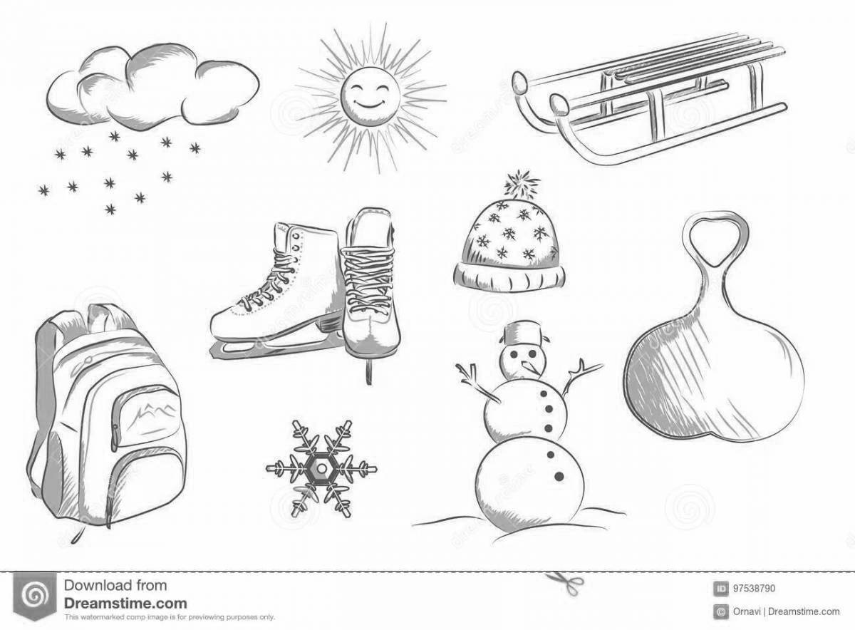 Color-galore skis skates sled coloring page