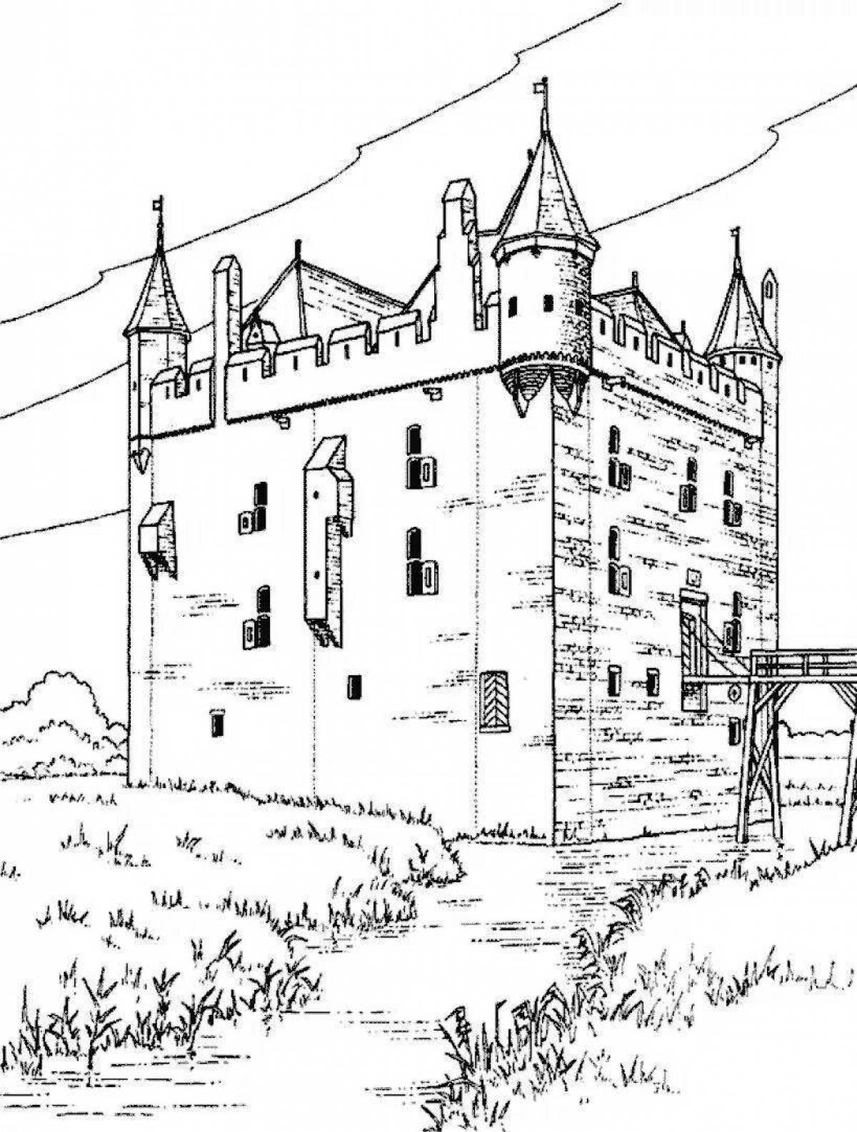 Чудесный старый замок раскраски для 4-го класса