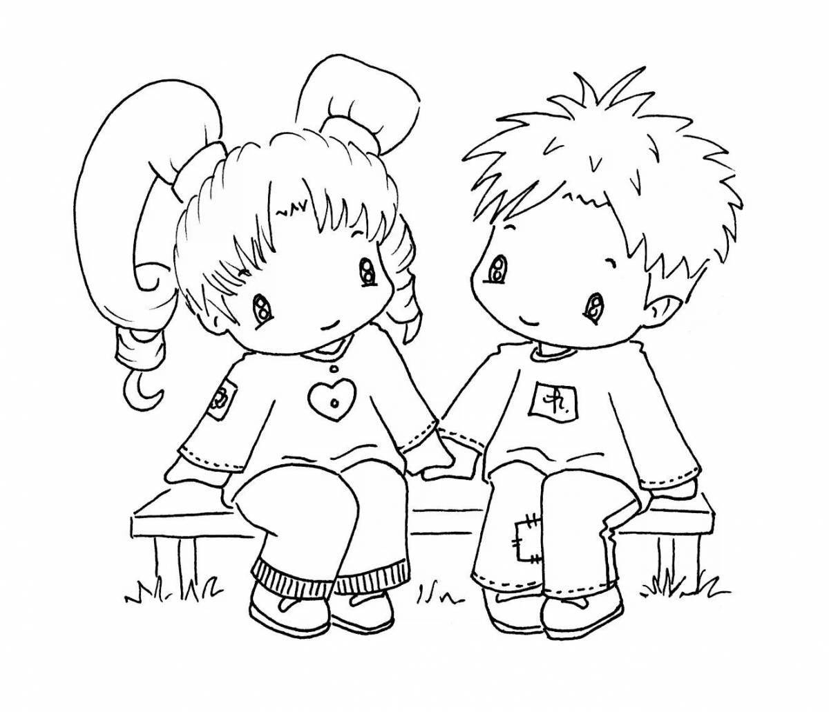 Раскраска «мальчик и девочка держатся за руки»