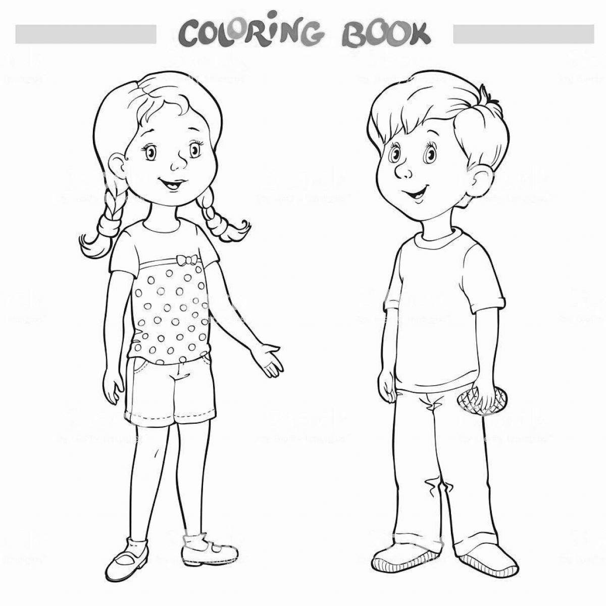 Нежный мальчик и девочка, держащиеся за руки раскраска