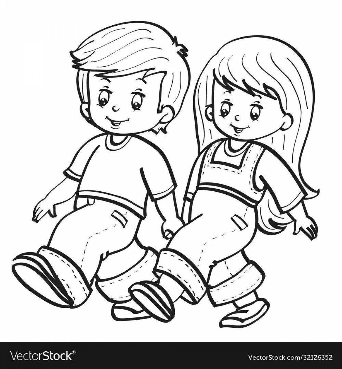 Раскраска любящий мальчик и девочка держатся за руки