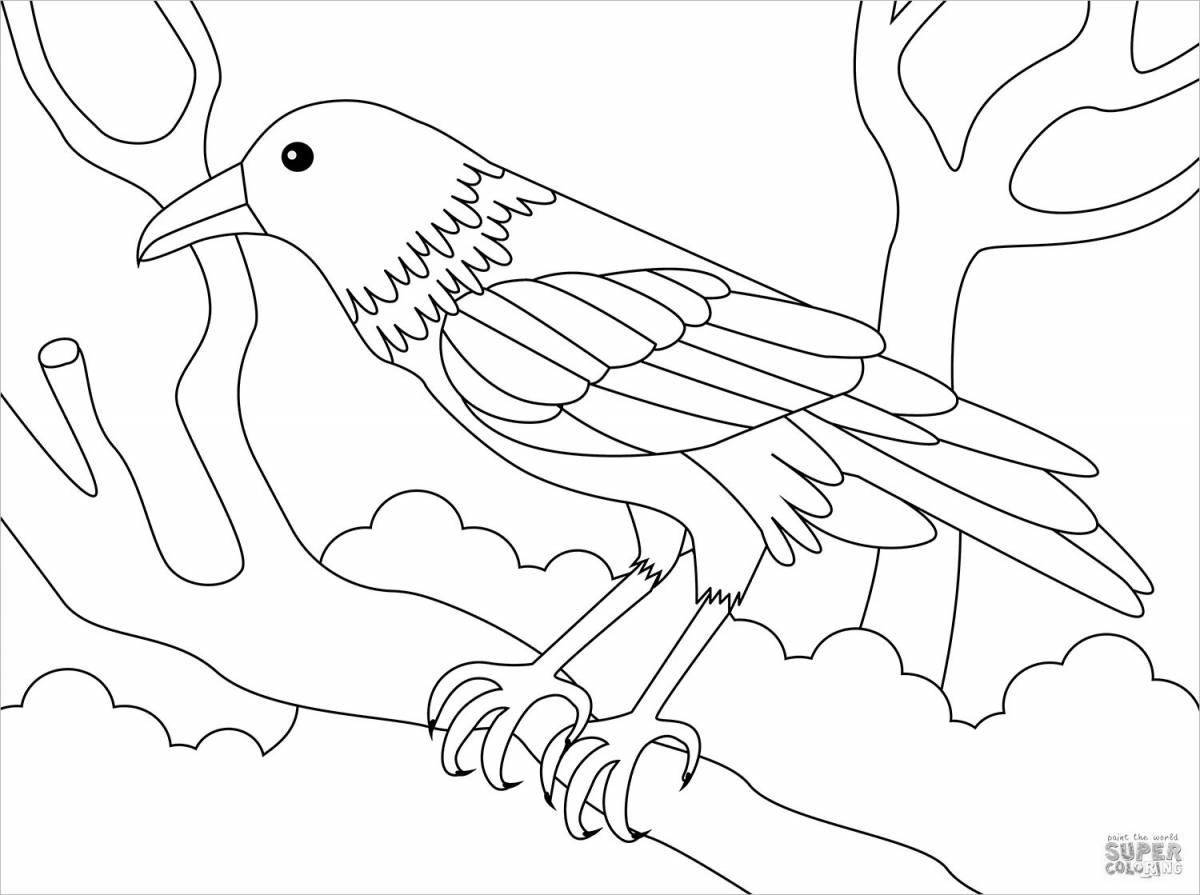 Раскраска милая ворона для детей 6-7 лет