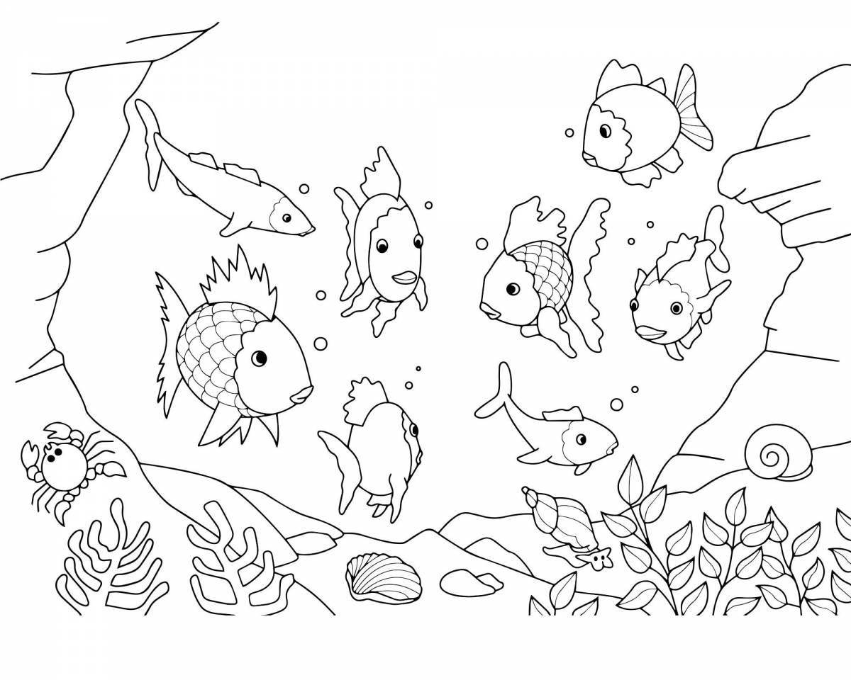 Радостная аквариумная рыбка-раскраска для детей 4-5 лет