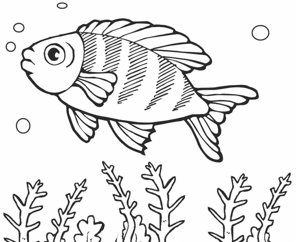 Раскраска красочная аквариумная рыбка для детей 4-5 лет