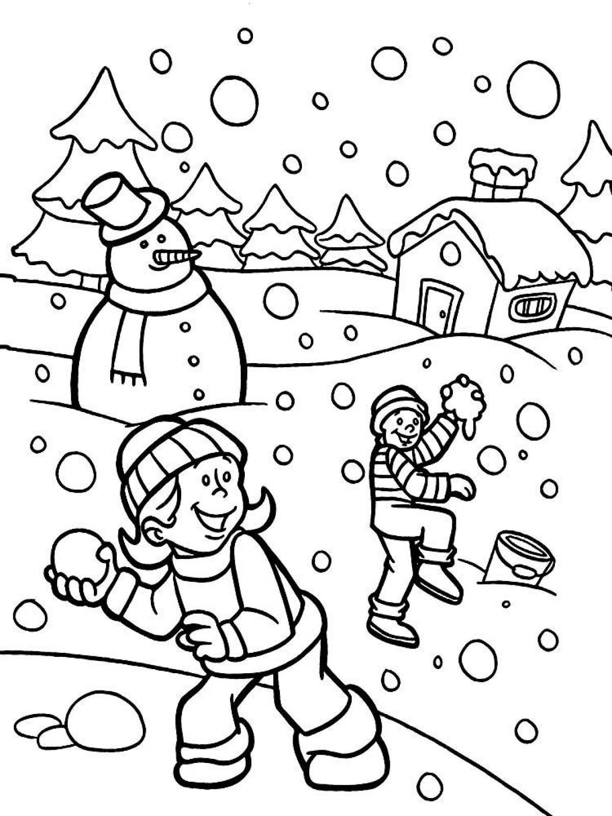 Яркая раскраска для детей зимние забавы 5-6 лет