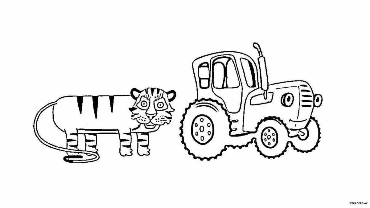 Восхитительная страница-раскраска «синий трактор» для детей