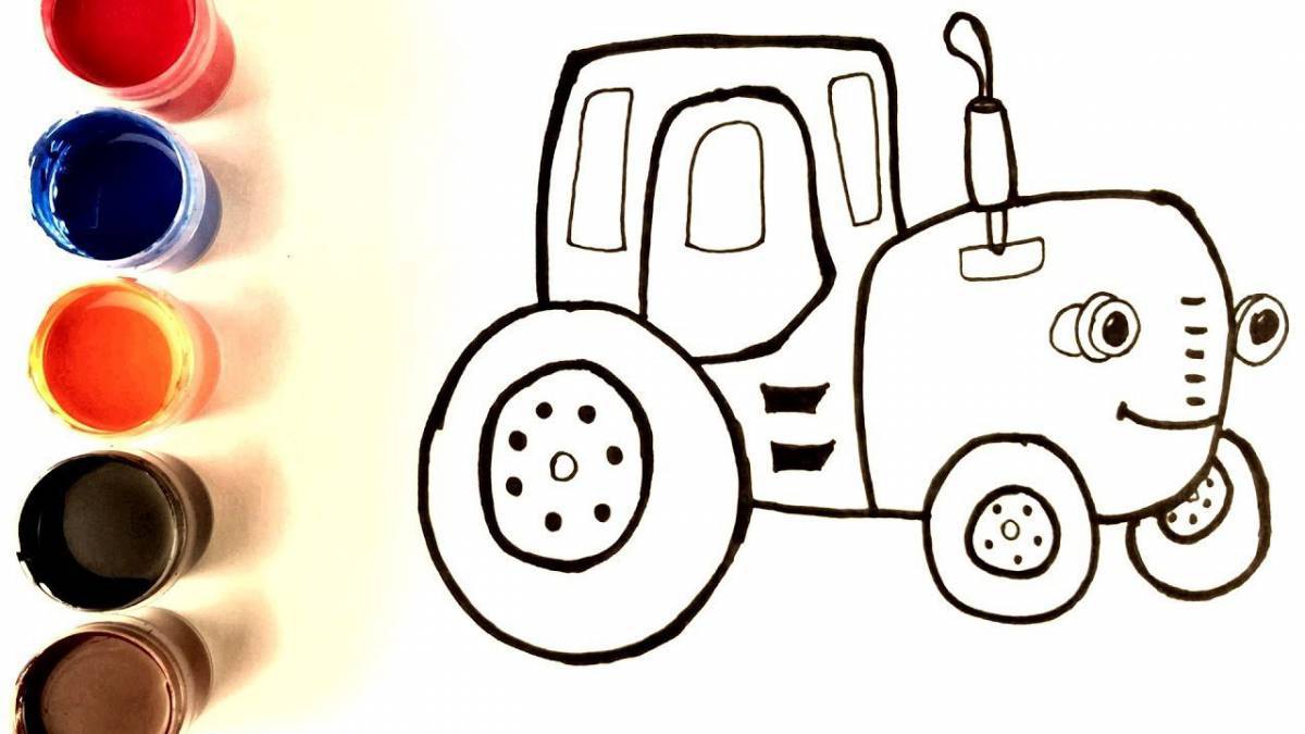 Забавная раскраска «синий трактор» для детей