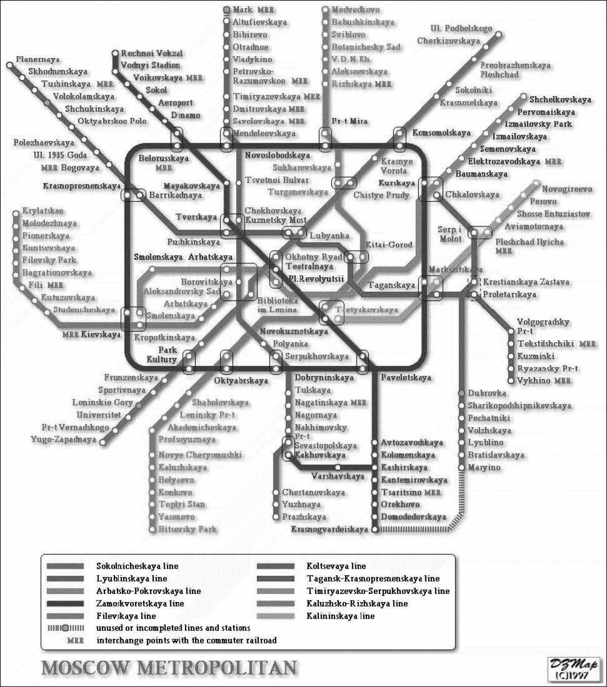 Яркая подробная раскраска карта метро