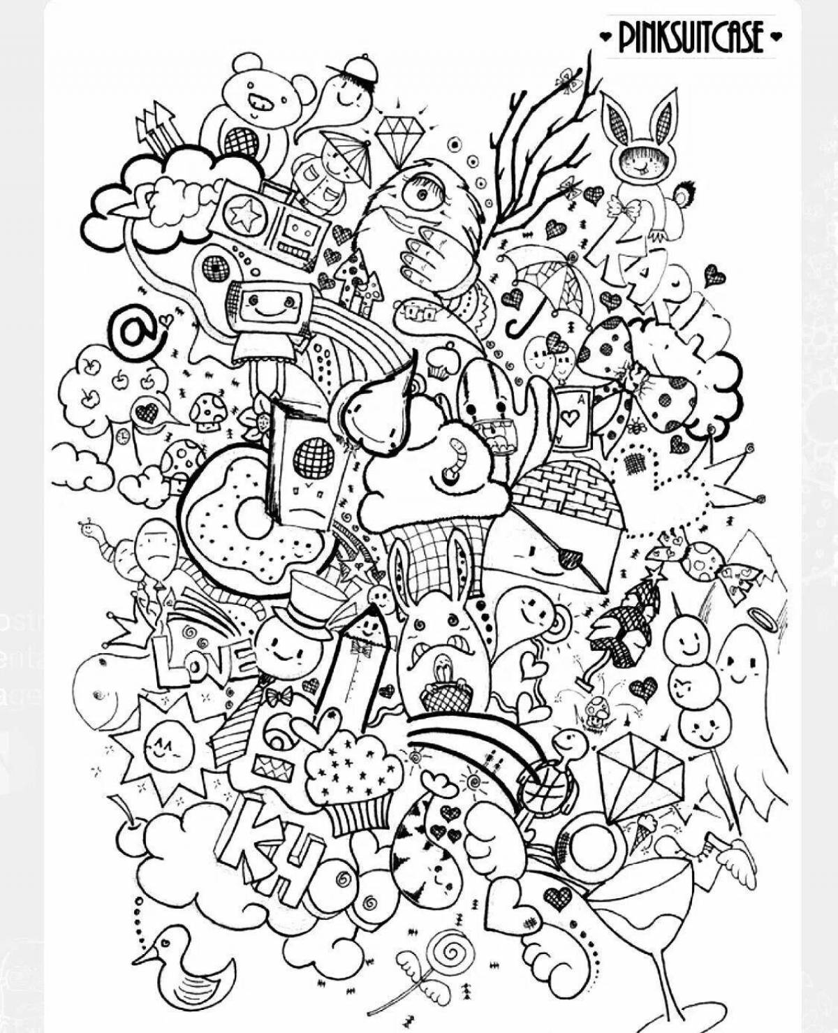 Очаровательная антистрессовая раскраска doodles