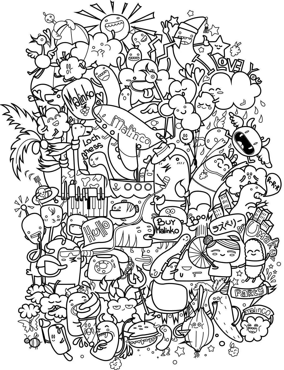 Игривая антистрессовая раскраска doodles
